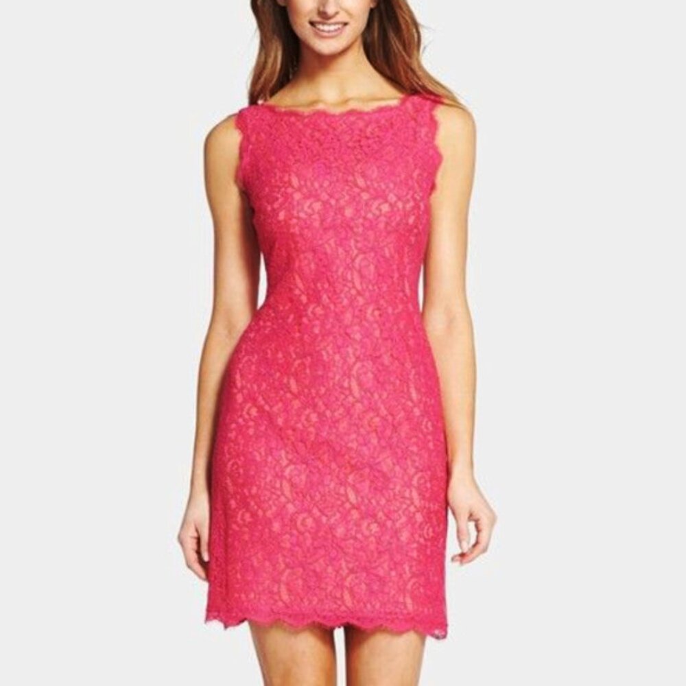 Adriana Papell Boatneck Lace Sheath Dress - Size 4 P
